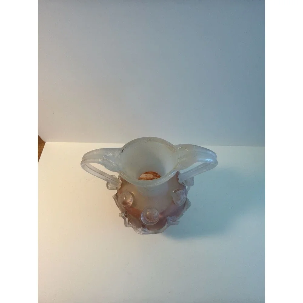Vintage Murano Scavo Iridescent Art Glass Vase w/Crimp Handles‎ 5